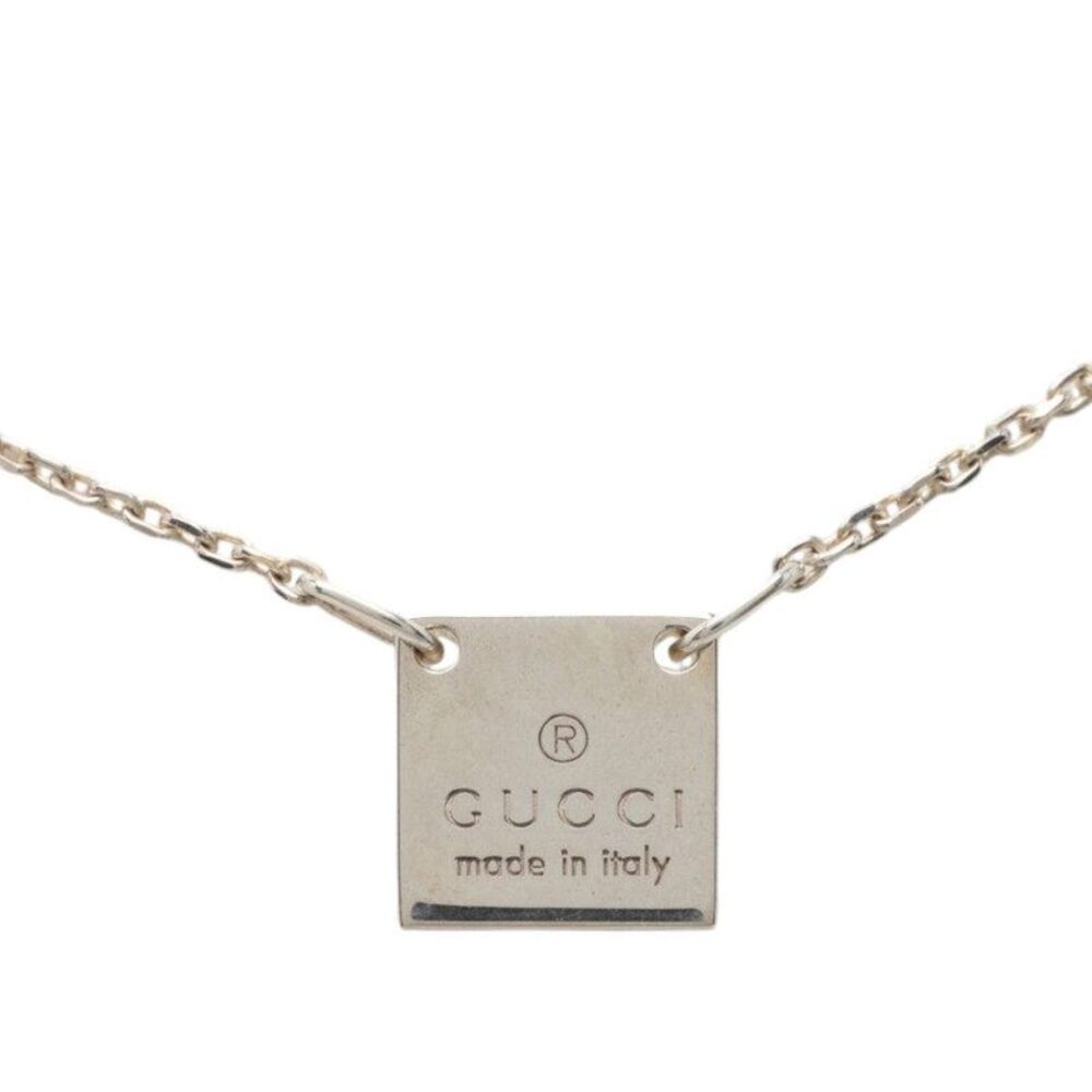 Gucci Mini Square Plate 925 Silver Pendant Necklace